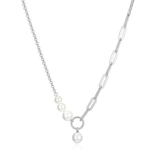 Sterling Silver White Shell Pearl (6, 5 & 4mm) Necklace, Measures 16″ Long, Plus 3″ Extender for Adjustable Length, Rhodium Plated