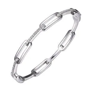 Sterling Silver Bangle with CZ, Rhodium Finish
