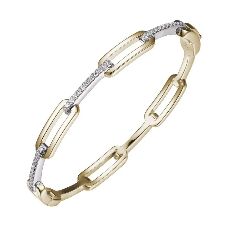 Charles Garnier Sterling Silver Bangle with CZ in 2 Tone Finish – 18K Yellow Gold & Rhodium