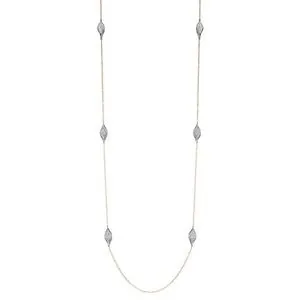 Sterling Silver Necklace made with Rolo Chain and 6 Twist CZ Marquise (17x8mm) Stations, Measures 36″ Long, 2 Tone, Rhodium and Yellow Gold Finish