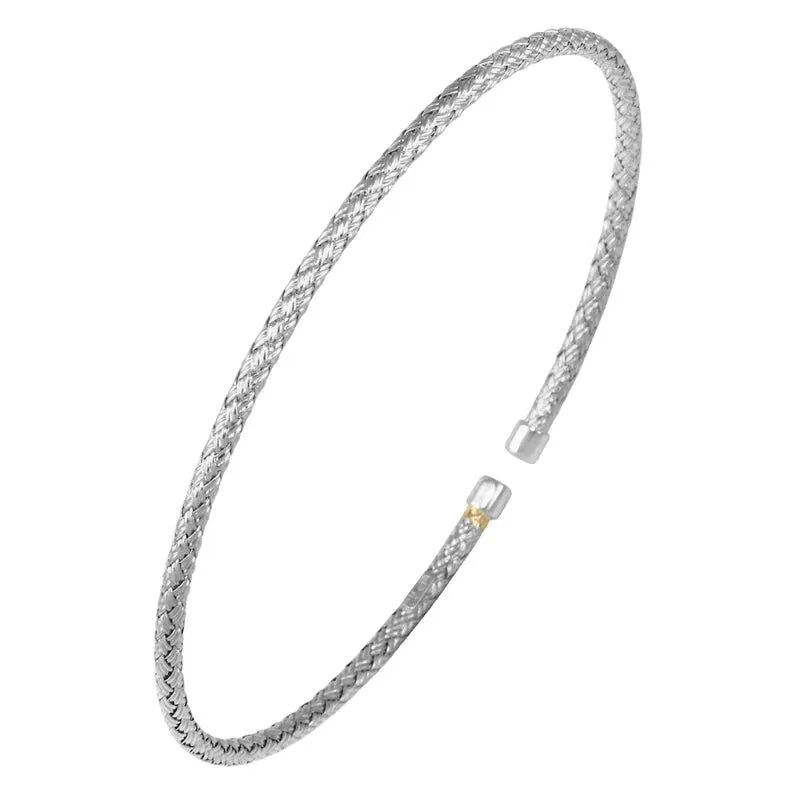 Sterling Silver 2mm Mesh Cuff, Rhodium Finish