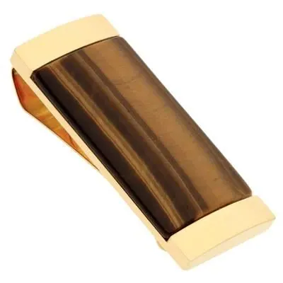 316L Stainless Steel Money Clip with TigerEye inlay and Gold Ion-Plating.Metal: 316L S. Steel