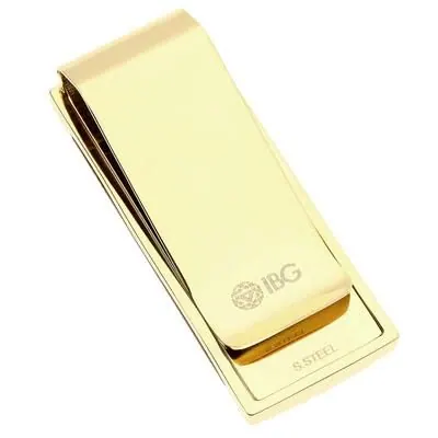 316L Stainless Steel Money Clip with TigerEye inlay and Gold Ion-Plating.Metal: 316L S. Steel view 2