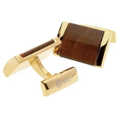316L Stainless Steel Cuff Links with TigerEye inlay and Gold Ion-Plating. view 2