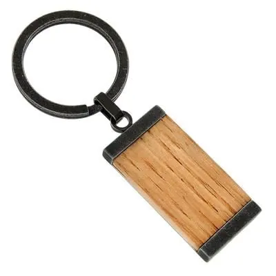 Wrought Iron finished 316L Stainless Steel Key Chain with American Oak Bourbon Barrel Stave Inlay