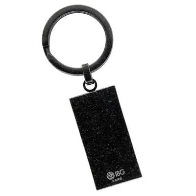 Wrought Iron finished 316L Stainless Steel Key Chain with American Oak Bourbon Barrel Stave Inlay view 2