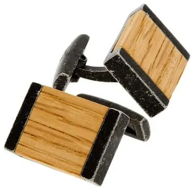 Wrought Iron finished 316L Stainless Steel Cuff Links with American Oak Bourbon Barrel Stave Inlay