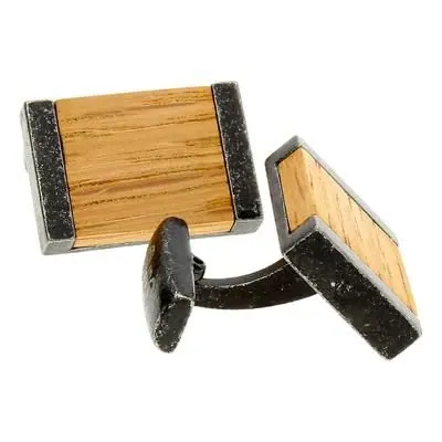 Wrought Iron finished 316L Stainless Steel Cuff Links with American Oak Bourbon Barrel Stave Inlay view 2