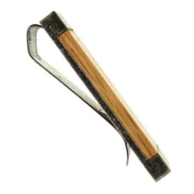Wrought Iron finished 316L Stainless Steel Money Clip with American Oak Bourbon Barrel Stave Inlay view 2