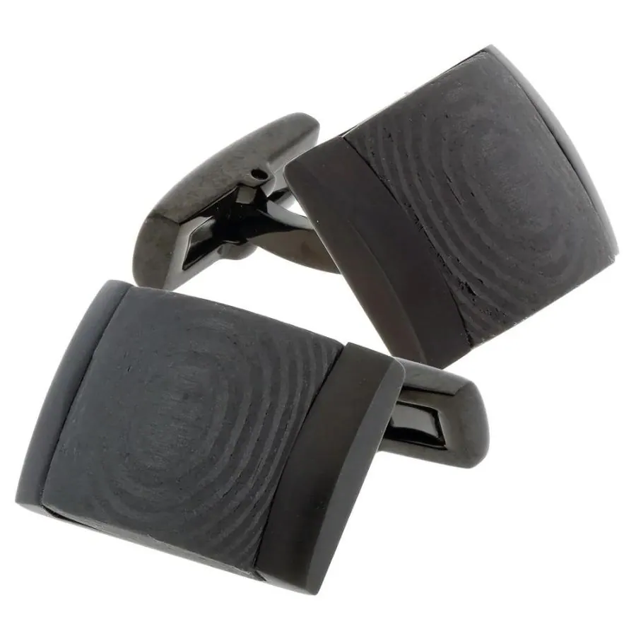 316L Stainless Steel Cuff Links with Solid Carbon inlay and Black Ion-Plating.