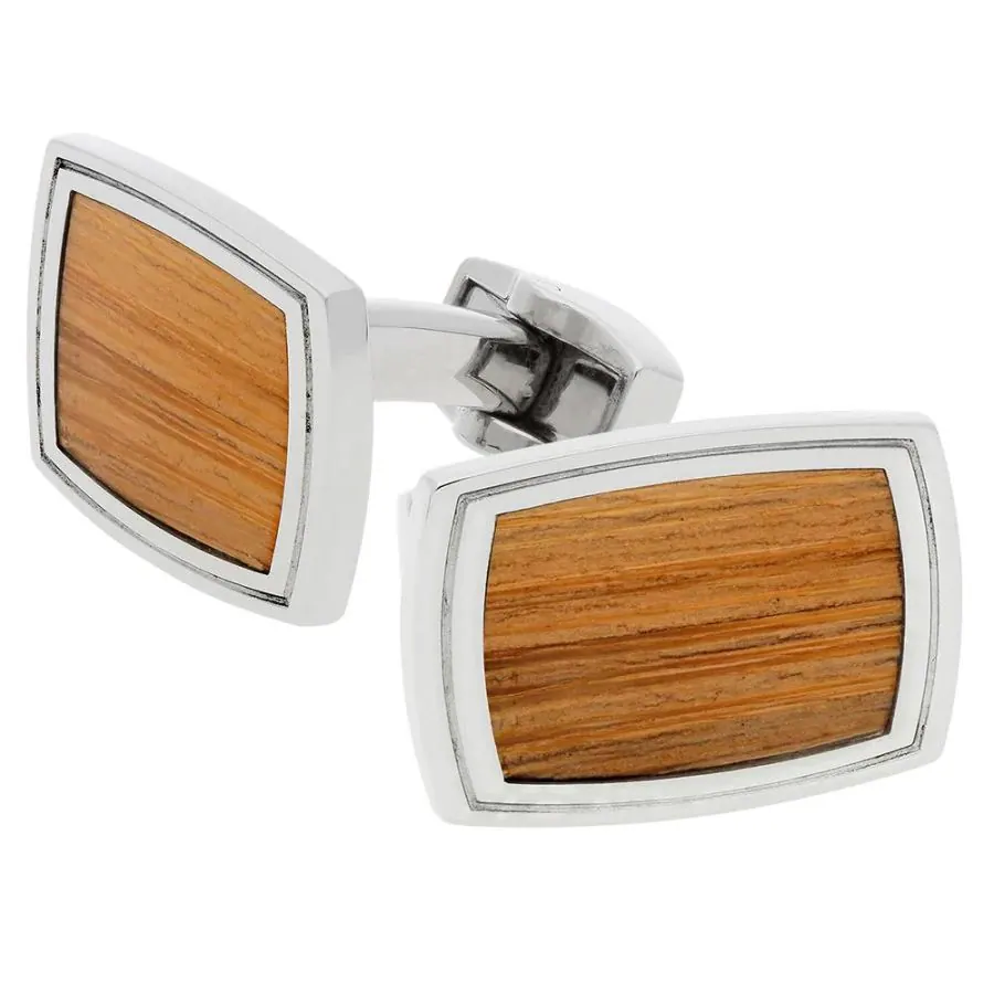 316L Stainless Steel Cufflinks with Bamboo Inlay..