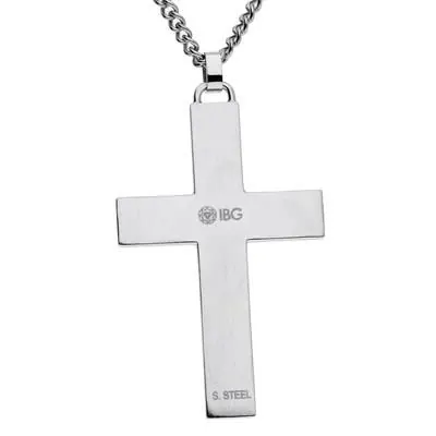 316L Stainless Steel Diamond Cross Pendant with Satin Finish and Black enamel, .03ct. 24″ inch chain view 2