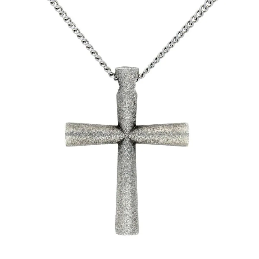 925 Sterling Silver Oxidized Cross Pendant with 24″ Stainless Steel Chain