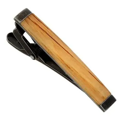 Wrought Iron finished 316L Stainless Steel Tie Bar with American Oak Bourbon Barrel Stave Inlay