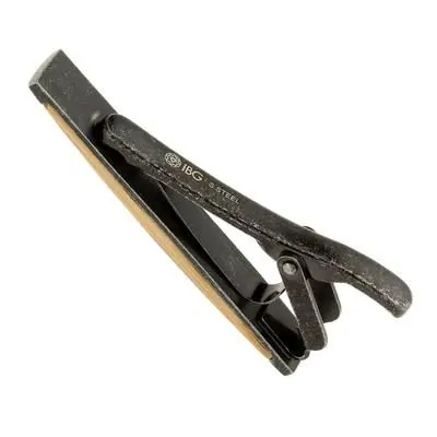 Wrought Iron finished 316L Stainless Steel Tie Bar with American Oak Bourbon Barrel Stave Inlay view 2