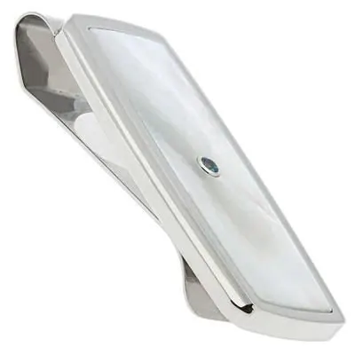 316L Stainless Steel Money Clip with Mother of Pearl Inlay and Created Sapphire view 2