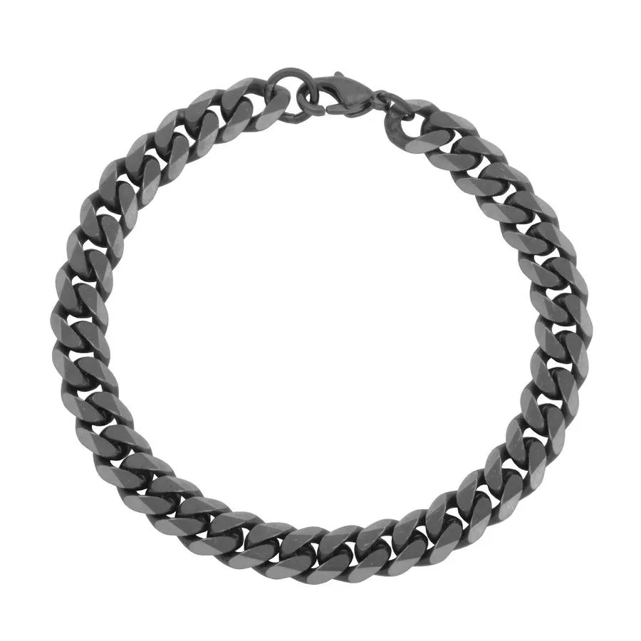 STEELX STAINLESS STEEL IP BLACK CURB CHAIN BRACELET WITH DIAMOND CUT 8.25″
