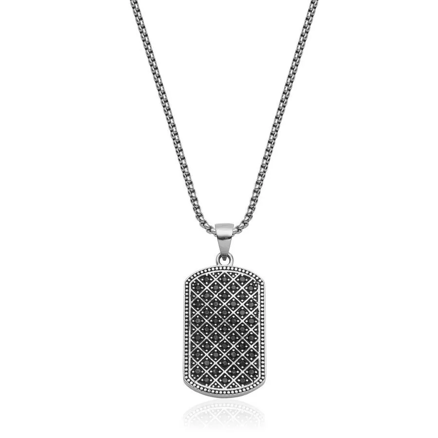 STEELX TAG PENDANT WITH BLACK CZ. 24″