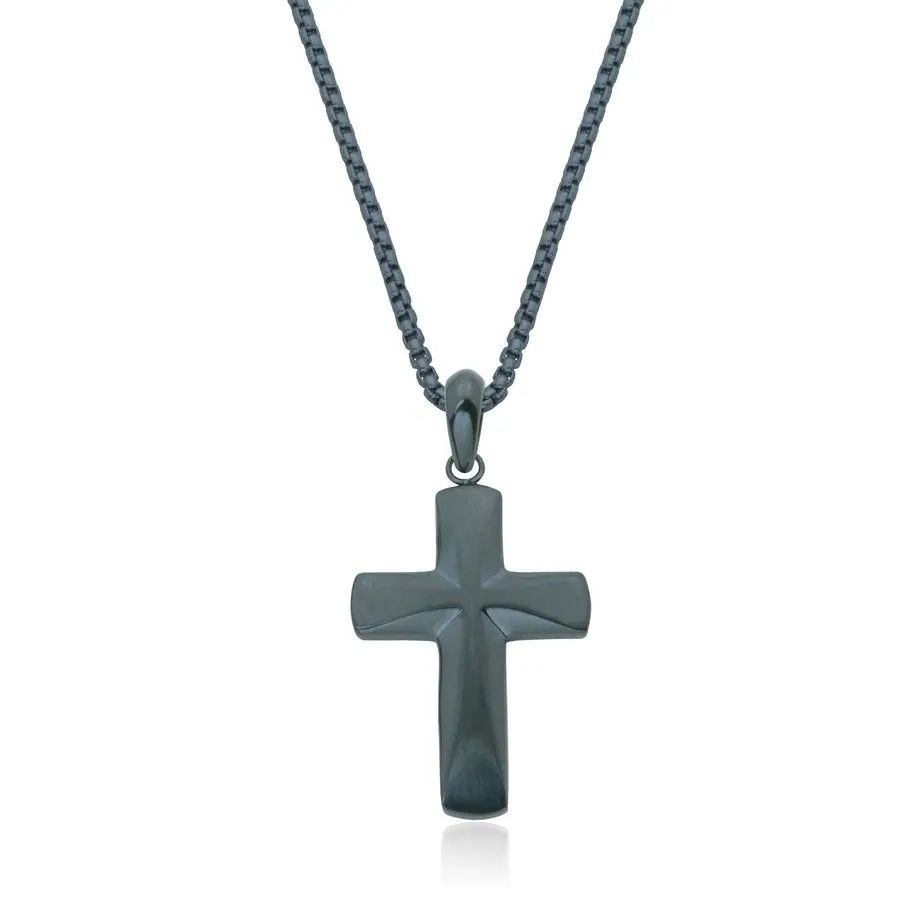STEELX NAVY BLUE CROSS PENDANT IN STAINLESS STEEL 22″