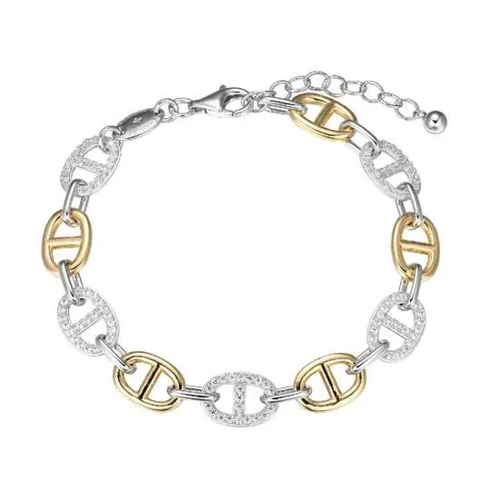 Sterling Silver Bracelet made with CZ, Measures 6.75″ Long, Plus 1.25″ Extender for Adjustable Length, 2 Tone, Rhodium and 18K Yellow Gold Finish