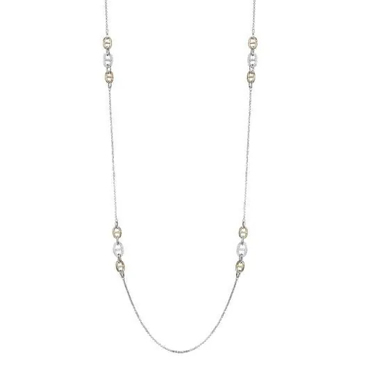 Sterling Silver 4 Stations Necklace made with CZ, 36″ Long, 2 Tone, Rhodium and 18K Yellow Gold Finish