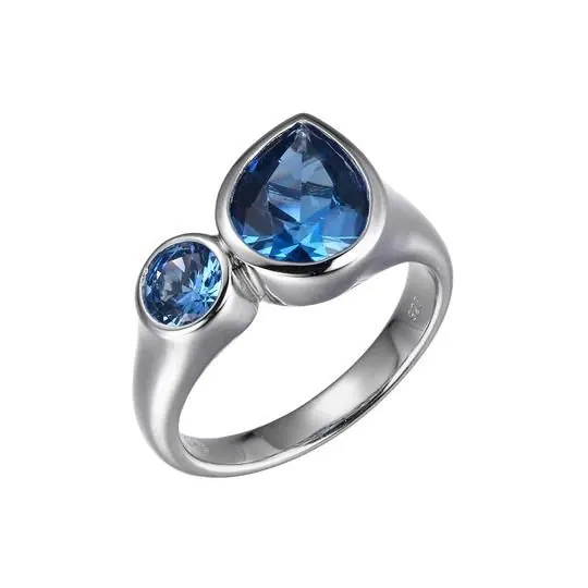 Sterling Silver Ring made with Synthetic Blue Spinel (PR 10x8mm & RD 5mm), Rhodium Finish, Size 6