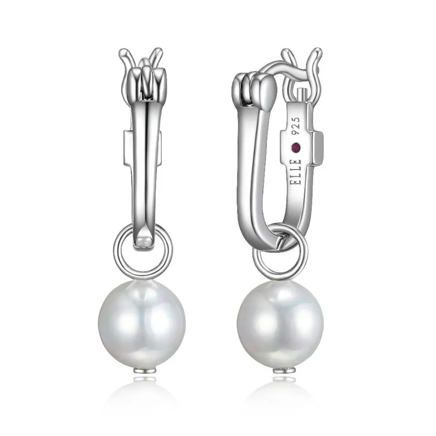 Sterling Silver White Shell Pearl (6mm) with U-Hoop (13x10mm), Rhodium Plated
