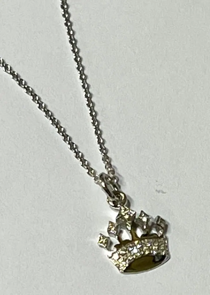 18K white Gold Oro Trend Italian diamond Crown Pendant