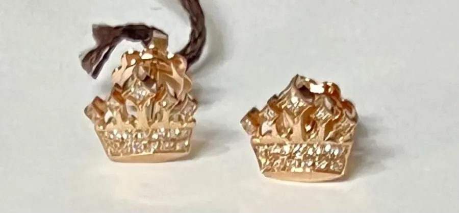 18K Rose Gold Oro Trend Italian diamond Crown Earrings with friction backs.