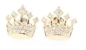 18K Rose Gold Oro Trend Italian diamond Crown Earrings with friction backs. view 2