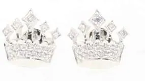 18K White Gold Öro Trend Italian diamond Crown Earrings with friction backs. view 2
