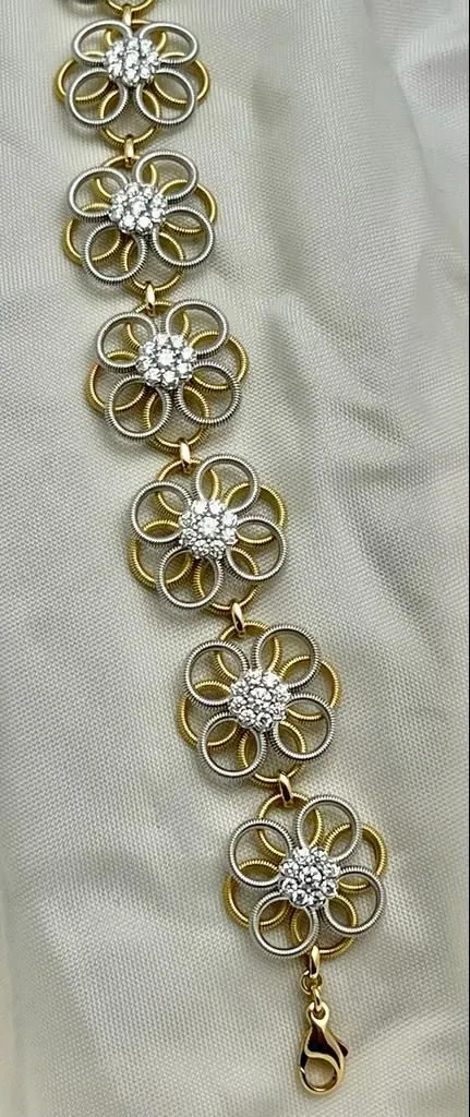 18k White & Yellow Oro Trend Italian Diamond Bracelet