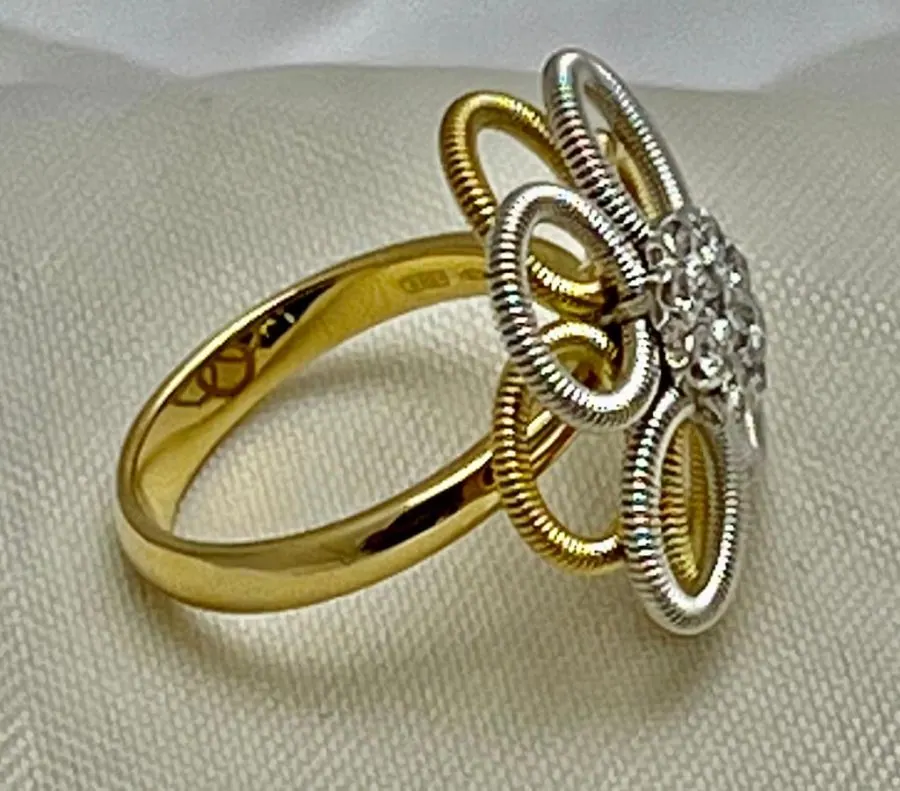 18k White & Yellow Gold Oro Trend Italian Diamond Ring. view 2