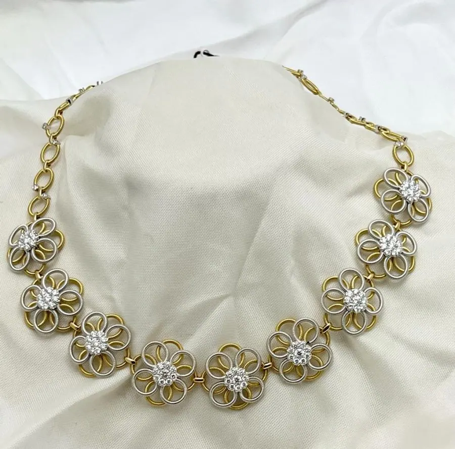 18k White & Yellow Gold Oro Trend Italian Diamond Necklace