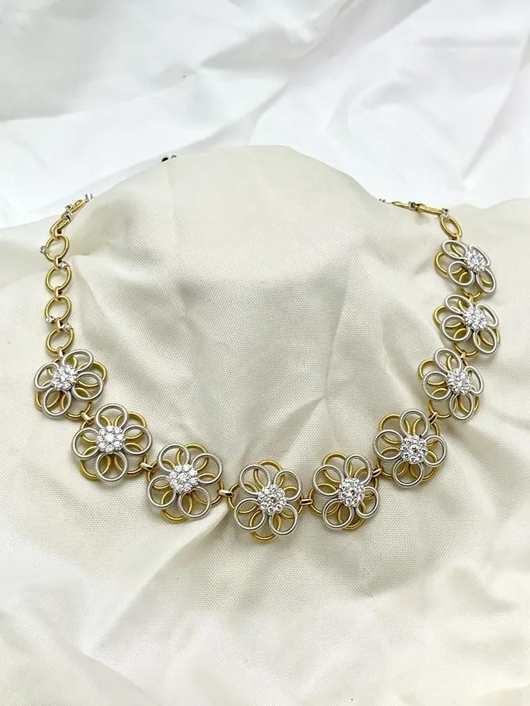 18k White & Yellow Gold Oro Trend Italian Diamond Necklace view 2