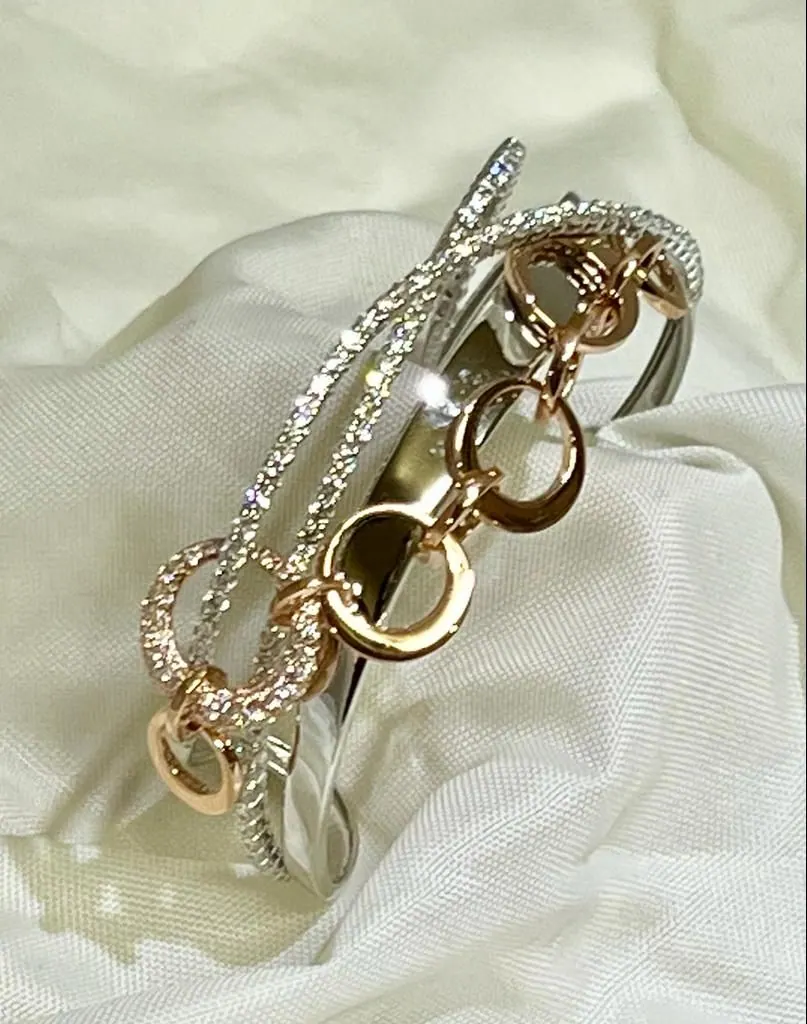 18k Rose & White Gold Oro Trend Italian Diamond Bangle/ Bracelet. view 2