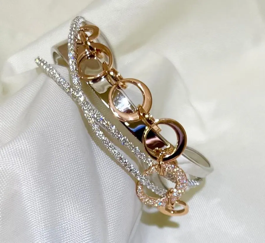 18k Rose & White Gold Oro Trend Italian Diamond Bangle/ Bracelet. view 3