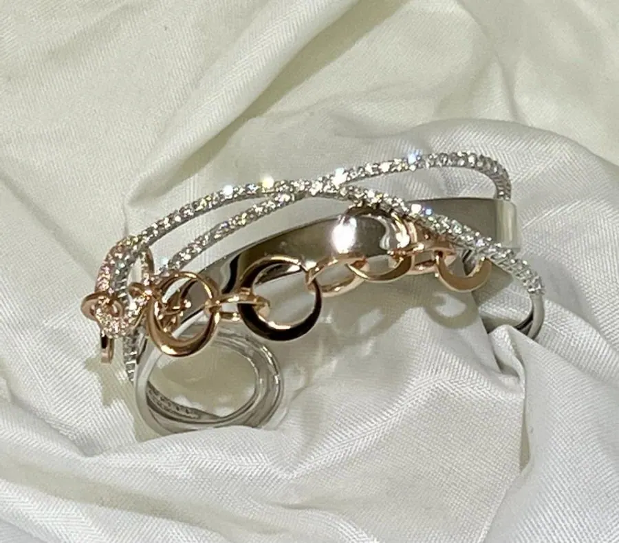 18k Rose & White Gold Oro Trend Italian Diamond Bangle/ Bracelet. view 4