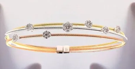 18K White,Yellow & Rose Gold Oro Trend Italian Diamond Bangle/Bracelet.