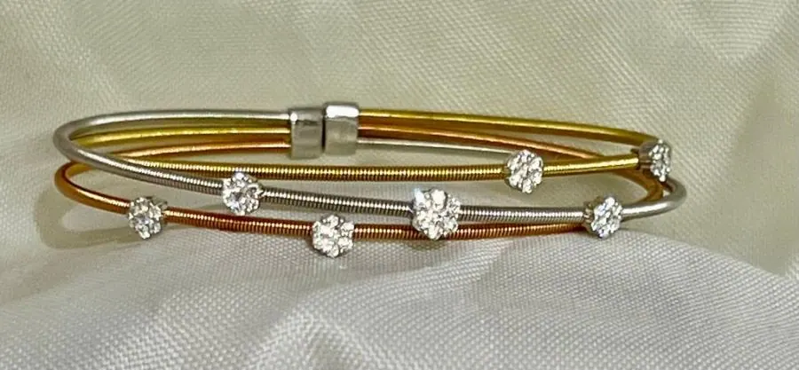 18K White,Yellow & Rose Gold Oro Trend Italian Diamond Bangle/Bracelet. view 2