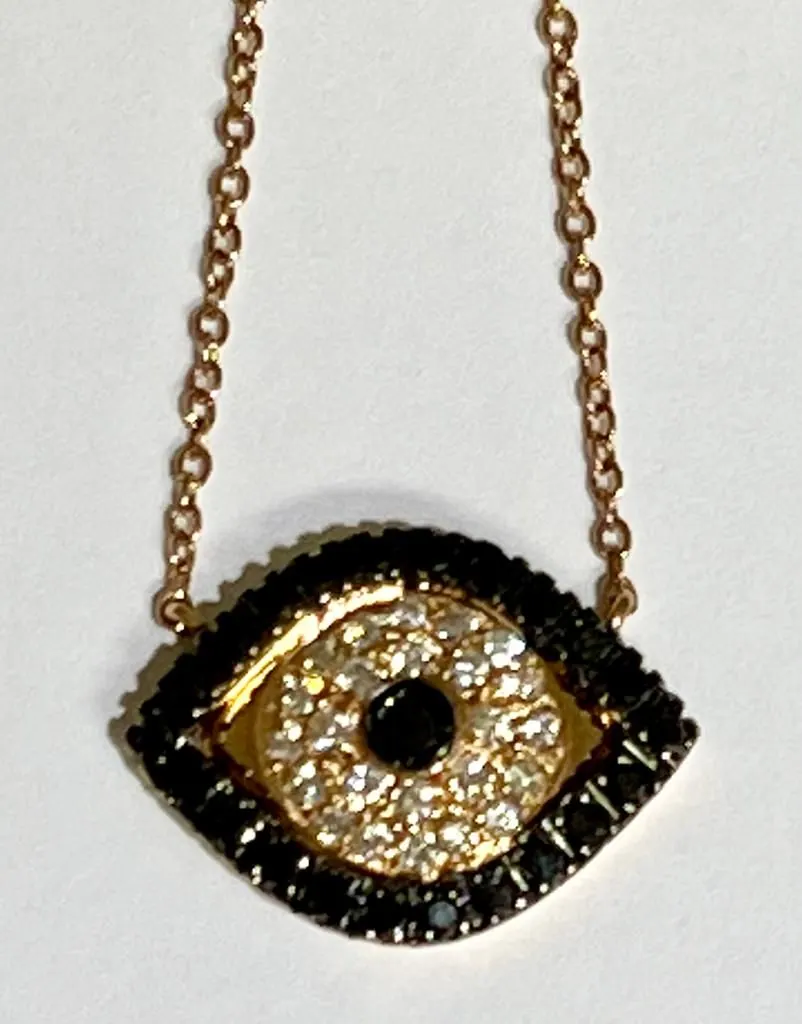 18K Rose Gold Oro Trend Italian Diamond Evil Eye Necklace