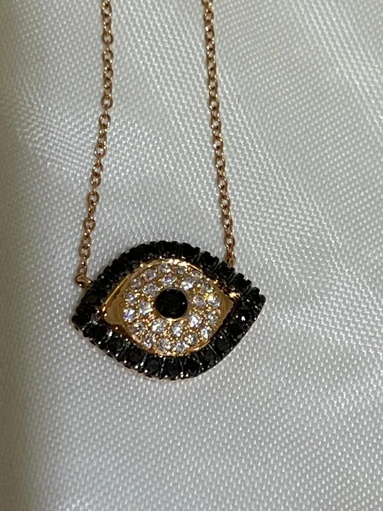 18K Rose Gold Oro Trend Italian Diamond Evil Eye Necklace view 2