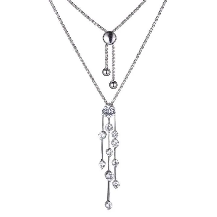 REIGN BY PAJ
Rhodium Plated Sterling Silver Cubic Zirconia Waterfall Bolo Necklac