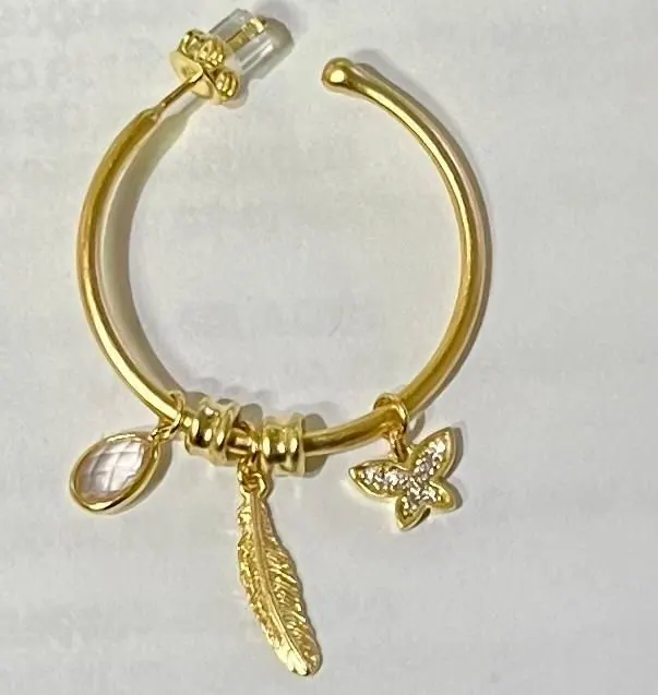 REING BY PAJ
Matte Yellow Gold Plated Half-Hoop charm Earrings with CZ