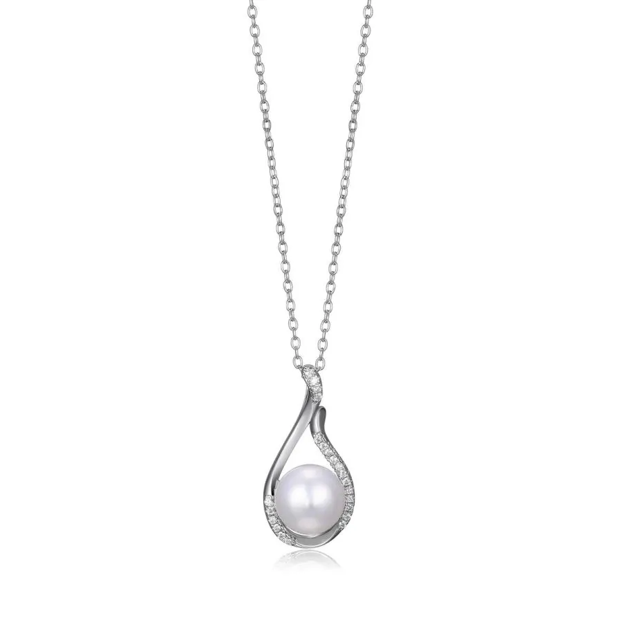 REIGN BY PAJ 
Elegant rhodium-plated sterling silver necklace with 8.5-9mm pearl & high-quality cubic zirconia accent
