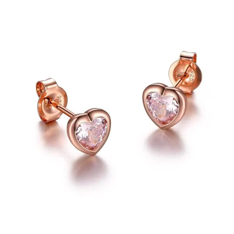 REIGN BY PAJ
Sterling Silver Rose Tone Pink Heart CZ Stud Earrings