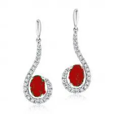 NATURAL COLOR WHITE GOLD RUBY DIAMOND DANGLE EARRINGS.