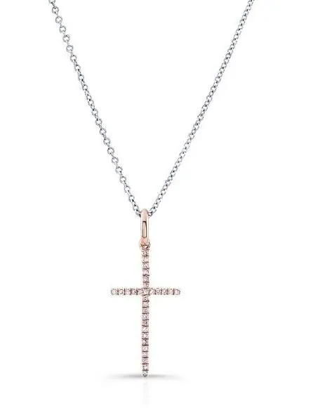 18K YELLOW GOLD INSPIRED CLASSIC DIAMOND CROSS PENDANT FEATURING 0.06 CARAT TOTAL
