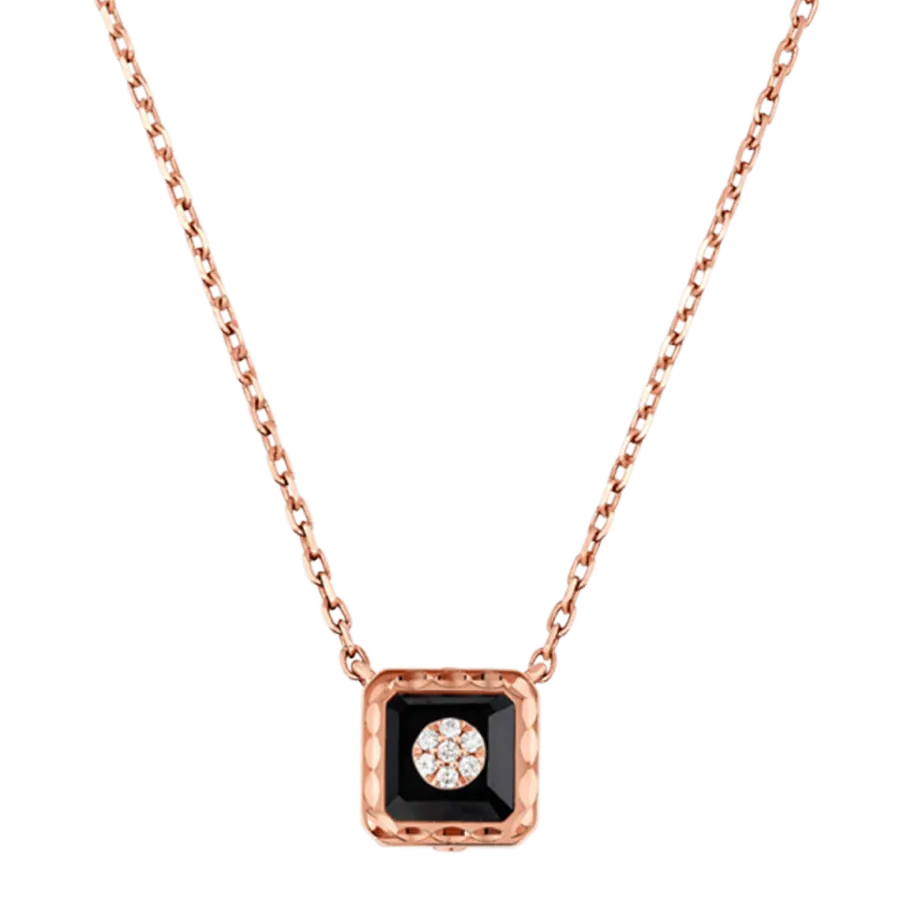 18K PINK GOLD KORLOFF SAINT-PETERSBOURG DIAMONDS & ONYX NECKLACE.