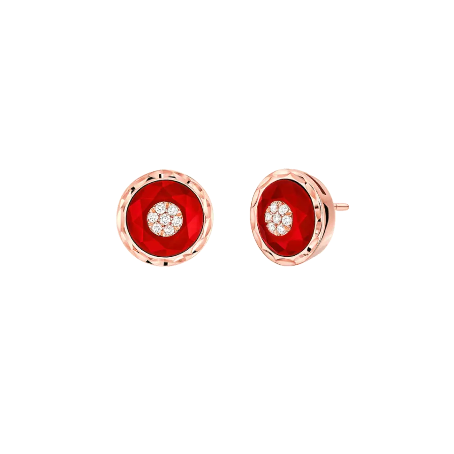 18K PINK GOLD SAINT-PETERSBOURG RED CORAL & DIAMOND EARRING
